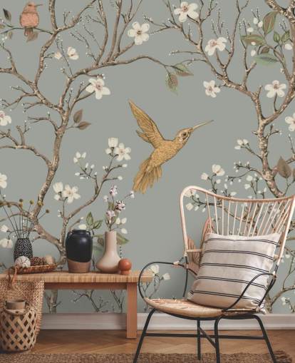 hummingbirds around cherry blossom wallpaper