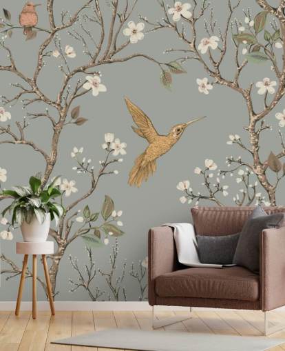 hummingbirds around cherry blossom wallpaper