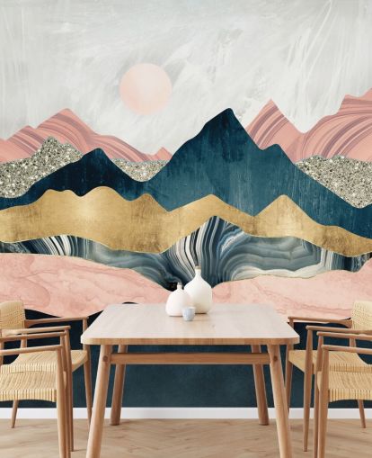 montagne effetto marmo rosa e blu con tocchi di carta da parati oro montagne effetto marmo rosa e blu con tocchi di carta da parati oro