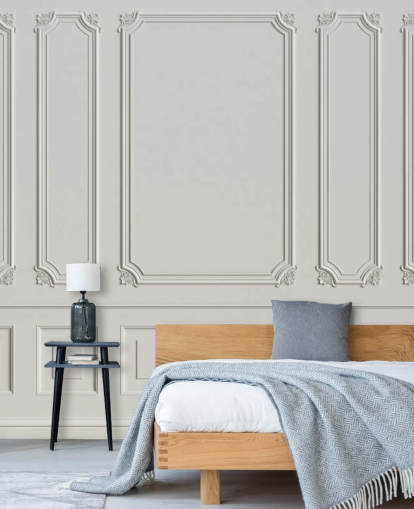 klassische, cremefarbene Wandtapete im Vintage-Stil mit dem Namen Classic Panels für Flure und Schlafzimmer