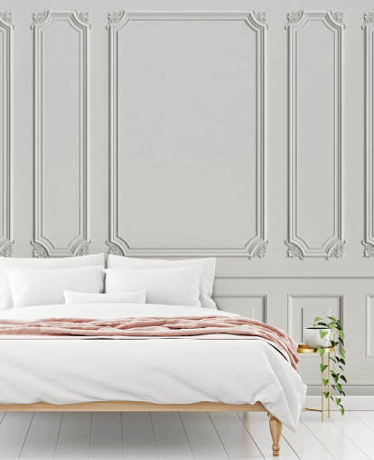 klassische, cremefarbene Wandtapete im Vintage-Stil mit dem Namen Classic Panels für Flure und Schlafzimmer