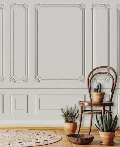 klassisk vintage off-white panelvegger tapetmaleri kalt Classic Panels for ganger og soverom