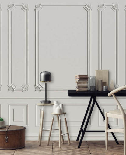 classic vintage off-white panel walls wallpaper mural called Classic Panels for hallways and bedrooms