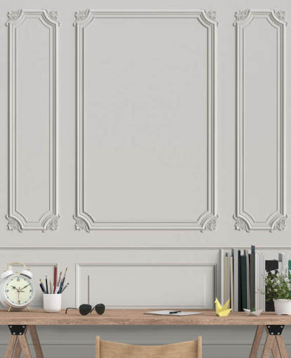 mural clásico vintage de paredes con paneles blanquecinos llamado Classic Panels para pasillos y dormitorios mural clásico vintage de paredes con paneles blanquecinos llamado Classic Panels para pasillos y dormitorios