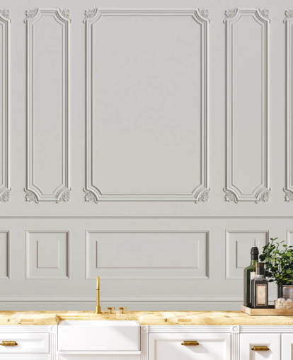 mural clásico vintage de paredes con paneles blanquecinos llamado Classic Panels para pasillos y dormitorios