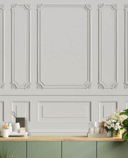 mural clásico vintage de paredes con paneles blanquecinos llamado Classic Panels para pasillos y dormitorios