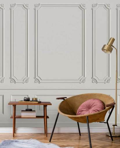 klassisk vintage off-white panelvegger tapetmaleri kalt Classic Panels for ganger og soverom