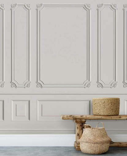 mural clásico vintage de paredes con paneles blanquecinos llamado Classic Panels para pasillos y dormitorios