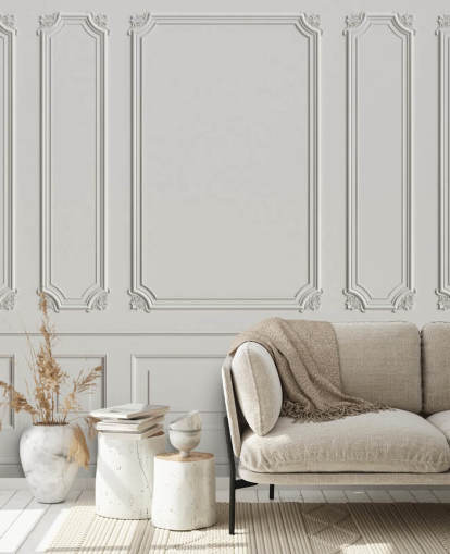 klassische, cremefarbene Wandtapete im Vintage-Stil mit dem Namen Classic Panels für Flure und Schlafzimmer