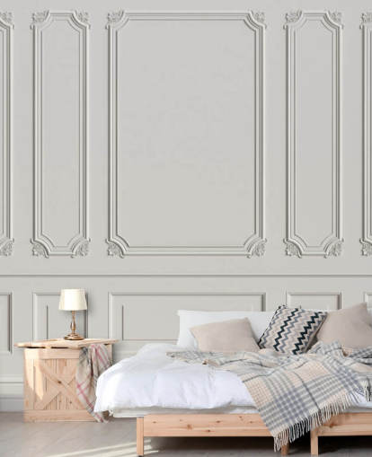 klassieke vintage gebroken witte paneelmuren behangmuurschildering genaamd Classic Panels voor gangen en slaapkamers