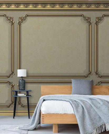 beige and gold colour panel wallpaper