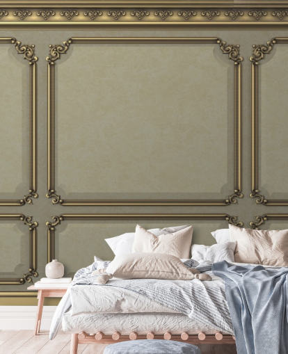 beige and gold colour panel wallpaper