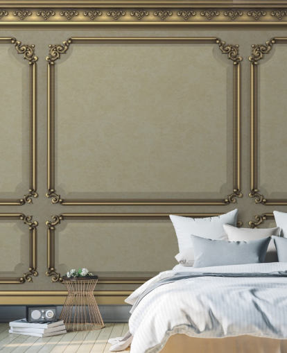 beige and gold colour panel wallpaper