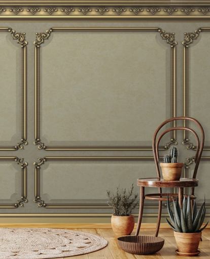 beige and gold colour panel wallpaper