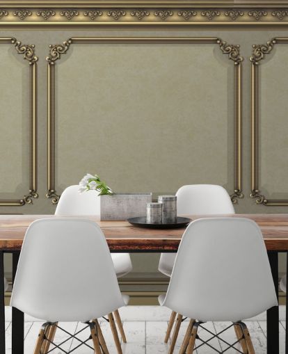 beige en goudkleurig paneelbehang