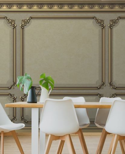 beige and gold colour panel wallpaper