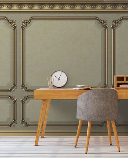 beige og gull farge panel tapet