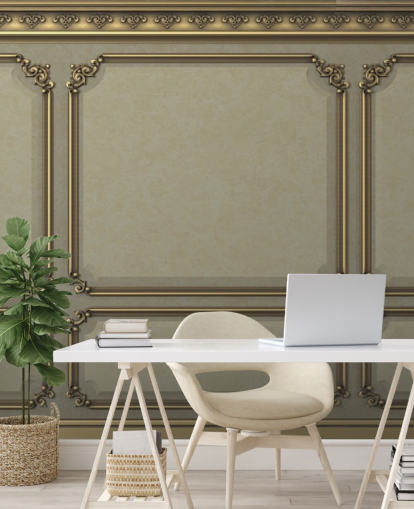 beige og gull farge panel tapet