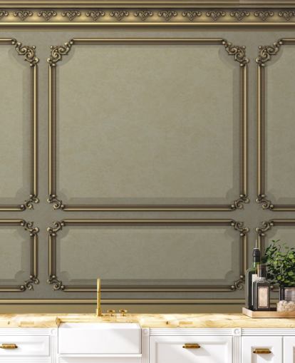 beige en goudkleurig paneelbehang