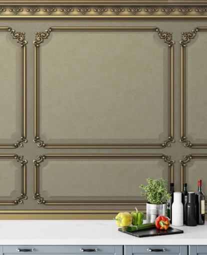 papel pintado de paneles de color beige y dorado