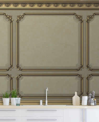 beige og guld farve panel tapet