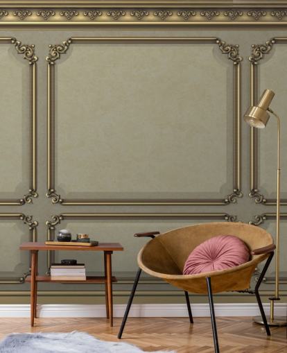 beige and gold colour panel wallpaper