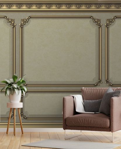 beige en goudkleurig paneelbehang beige en goudkleurig paneelbehang