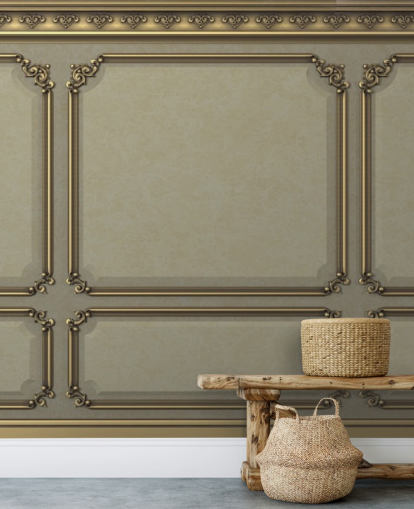 beige and gold colour panel wallpaper