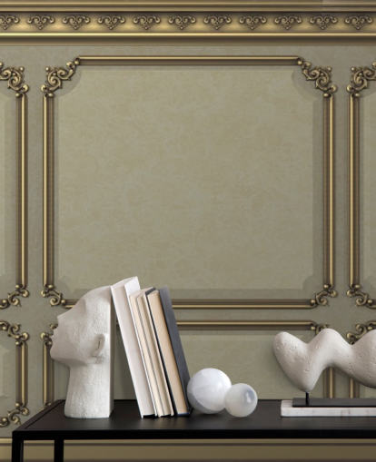 beige og guld farve panel tapet