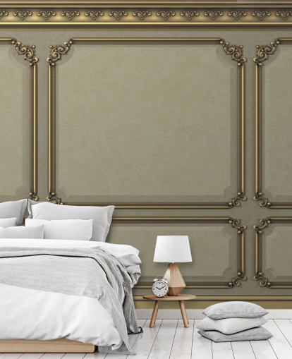 beige and gold colour panel wallpaper