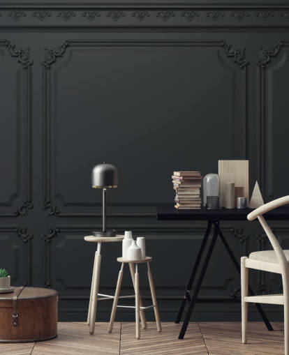 papel pintado de panel negro con detalles antiguos