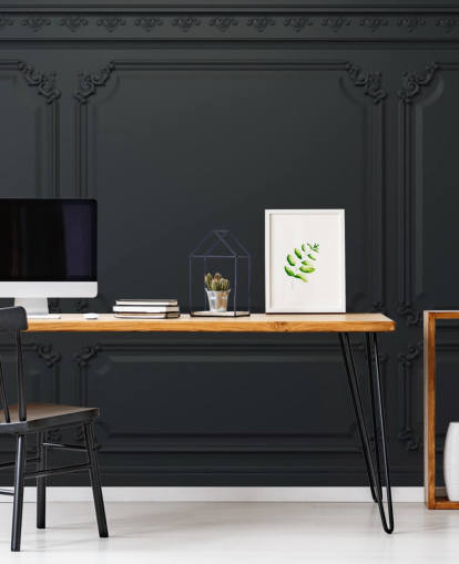 papel de parede de painel preto com detalhes antigos