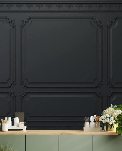 papel de parede de painel preto com detalhes antigos