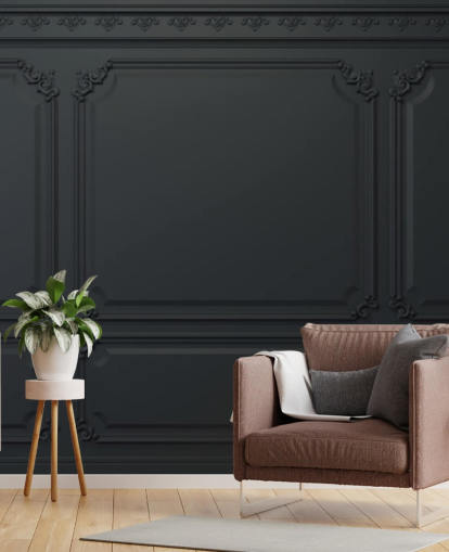 papel de parede de painel preto com detalhes antigos