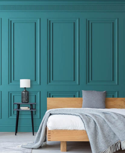 teal-green rectangle and square panel wallpaper