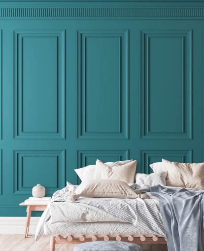 teal-green rectangle and square panel wallpaper
