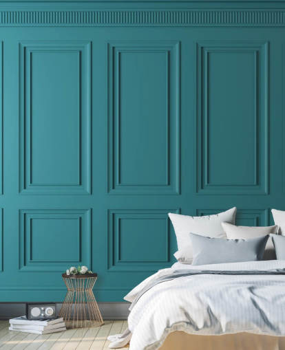 groenblauw behang met rechthoek en vierkant paneel groenblauw behang met rechthoek en vierkant paneel