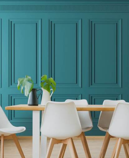 teal-green rectangle and square panel wallpaper
