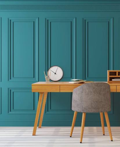 groenblauw behang met rechthoek en vierkant paneel