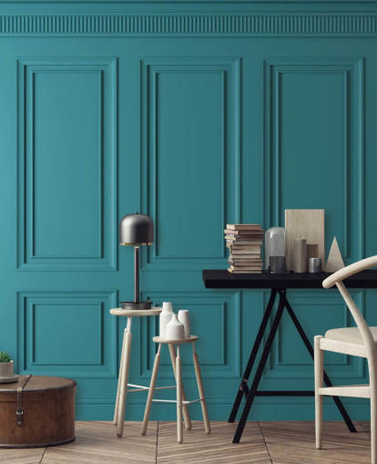 teal-green rectangle and square panel wallpaper