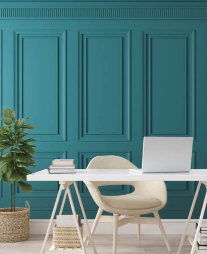 groenblauw behang met rechthoek en vierkant paneel groenblauw behang met rechthoek en vierkant paneel