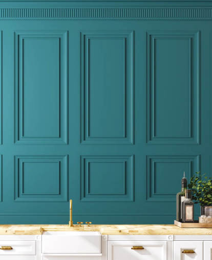 papel pintado rectangular y panel cuadrado verde azulado