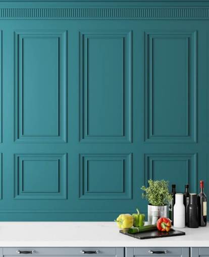 papel pintado rectangular y panel cuadrado verde azulado