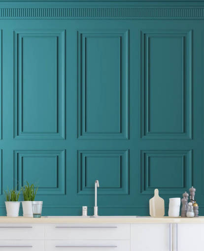 papel pintado rectangular y panel cuadrado verde azulado