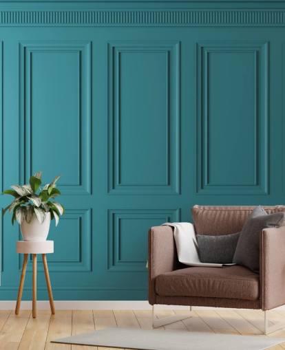 teal-green rectangle and square panel wallpaper