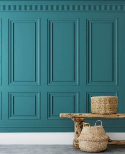 papel pintado rectangular y panel cuadrado verde azulado