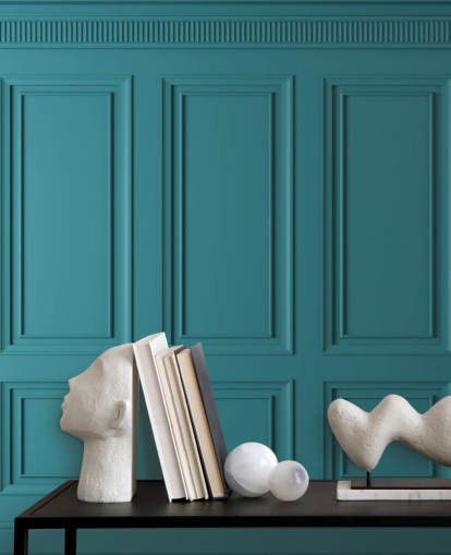 teal-green rectangle and square panel wallpaper