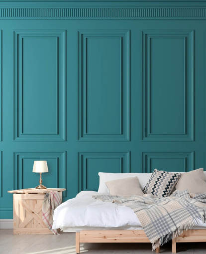 papel pintado rectangular y panel cuadrado verde azulado