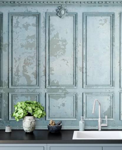 pale duck egg blue custom panel wallpaper called Duck Egg Panel for living rooms and bedrooms