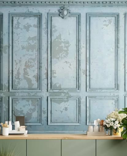 pale duck egg blue custom panel wallpaper called Duck Egg Panel for living rooms and bedrooms